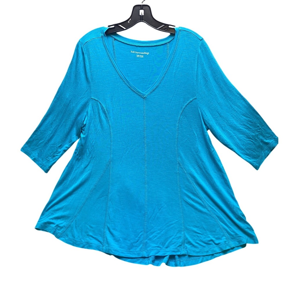 Soft Surroundings Shirt Womens Extra Large Turquoise Blue Flowy Popover Rayon‎